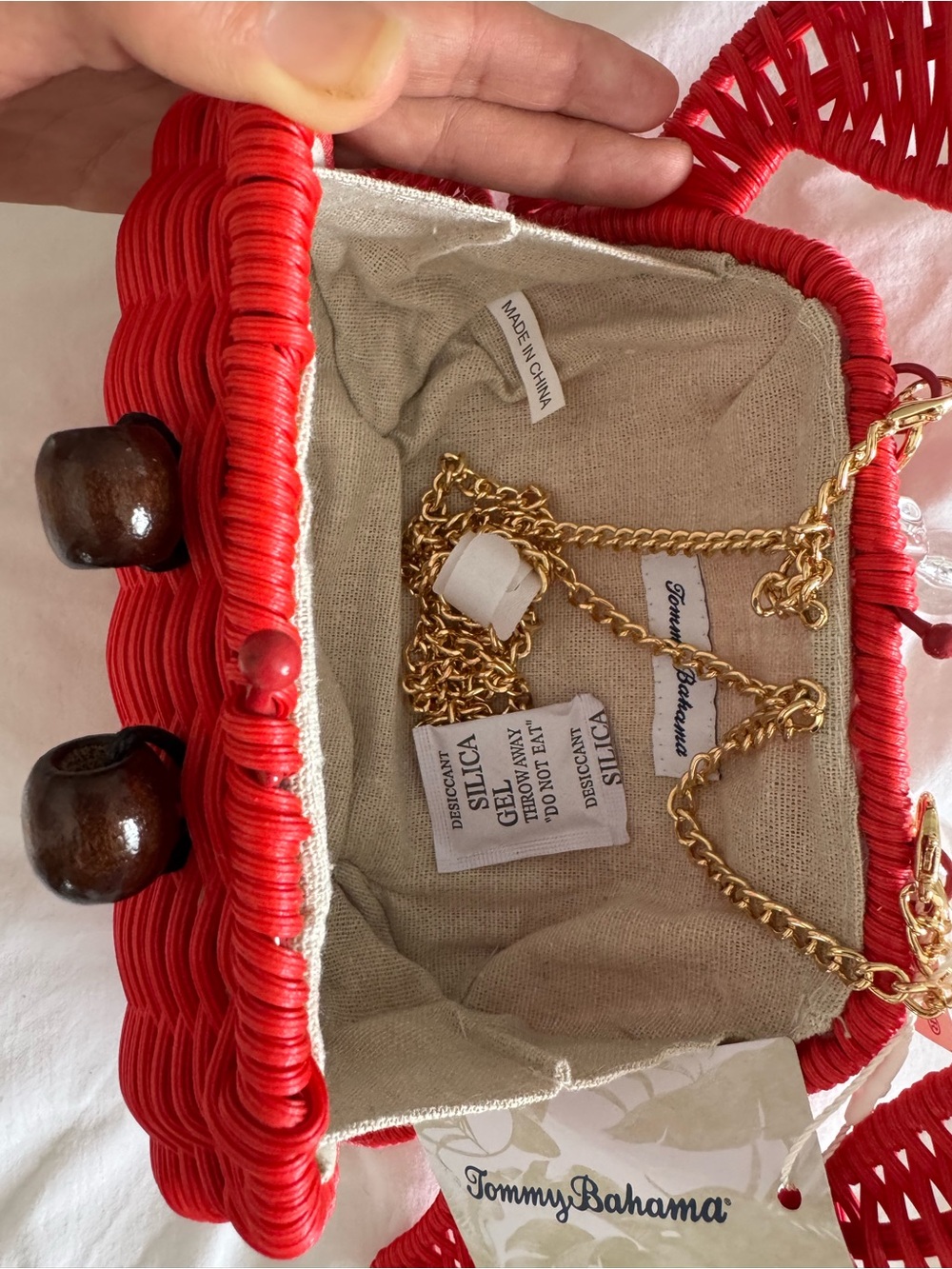 Red Crab Wicker Crossbody Bag with Beaded Strap - Tommy Bahama - Picture 3 of 3